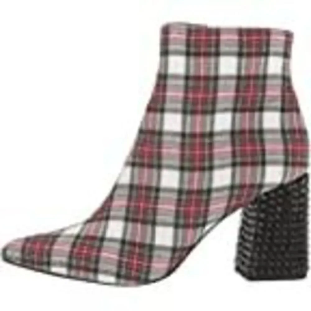 Betsey Johnson Kassie Black White‎ Red Plaid Beaded Heel Dress Bootie Size 5